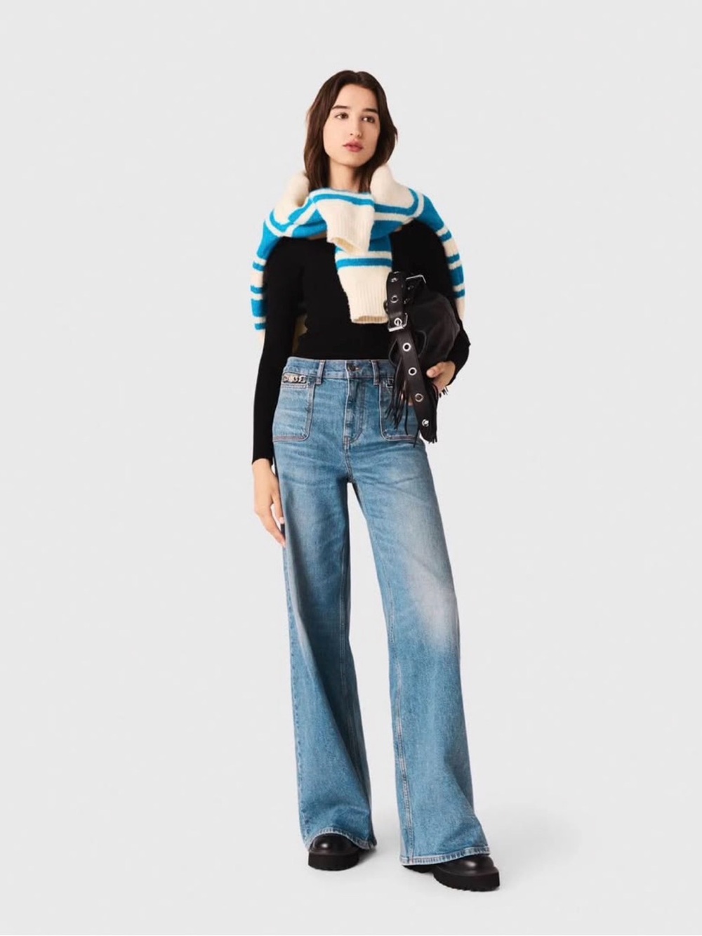 Maje Chain-Embellished Flared Jeans in Blue